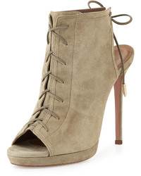 Aquazzura Hana Suede Lace Front Bootie Khaki Green