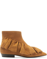 J.W.Anderson Ruffled Suede Ankle Boots Tan