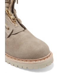 Balmain Suede Ankle Boots Beige