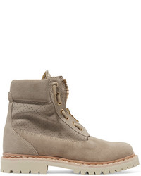 Balmain Suede Ankle Boots Beige