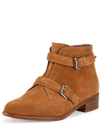 Tabitha Simmons Windle Double Buckle Suede Ankle Boot Camel