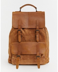 ASOS DESIGN Backpack In Tan Leather Suede Mix
