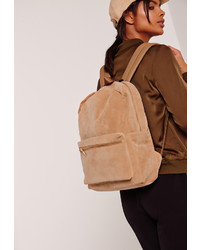 Missguided Faux Suede Sports Luxe Rucksack Camel