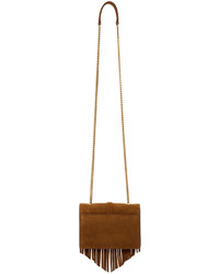 Saint Laurent Brown Suede Fringed Small Monogram Serpent Bag