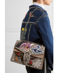 Gucci Dionysus Medium Appliqud Coated Canvas And Suede Shoulder Bag Beige