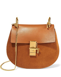 Chloé Drew Small Leather And Suede Shoulder Bag Camel