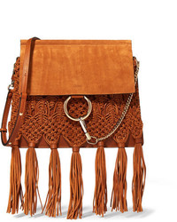 Chloé Faye Medium Braided Leather And Suede Shoulder Bag Tan