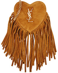 Saint Laurent Monogram Small Zip Top Fringe Heart Bag