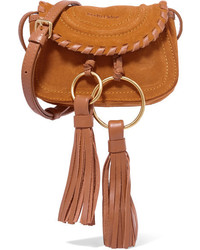 See by Chloe See By Chlo Polly Mini Leather Trimmed Tasseled Suede Shoulder Bag Tan