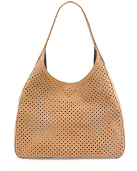Prada Suede Perforated Shoulder Bag Tan