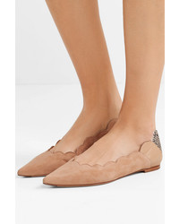 Chloé Lauren Scalloped Suede And Snake Effect Leather Point Toe Flats