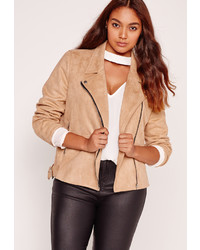 Plus Size Bonded Faux Suede Jacket Camel, $81 | Missguided | Lookastic
