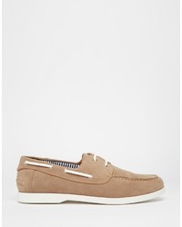 Asos Brand Boat Shoes In Stone Faux Suede With White Sole