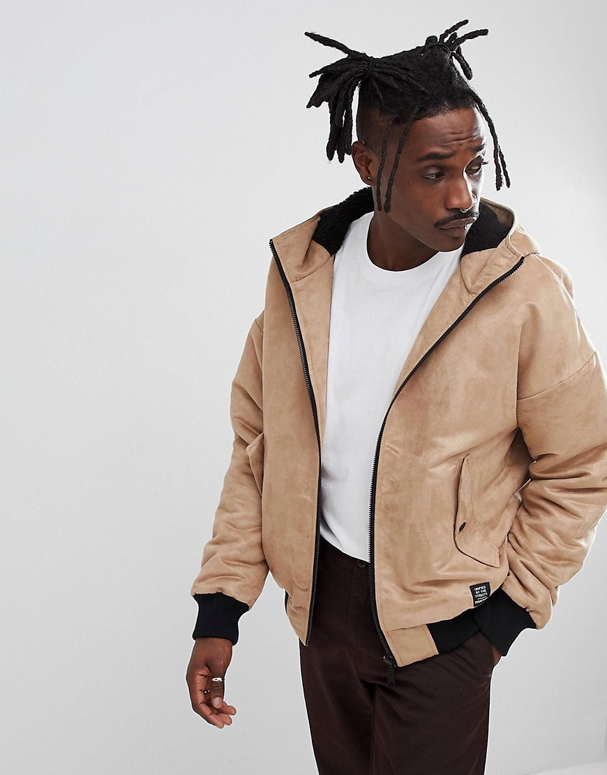 YOURTURN Borg Lined Faux Suede Bomber Jacket In Stone, $19 | Asos ...