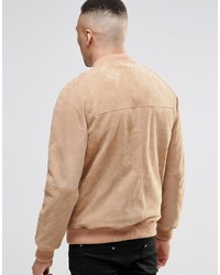 Asos Brand Suede Bomber Jacket In Sand