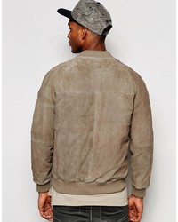 Asos Brand Suede Bomber Jacket In Stone