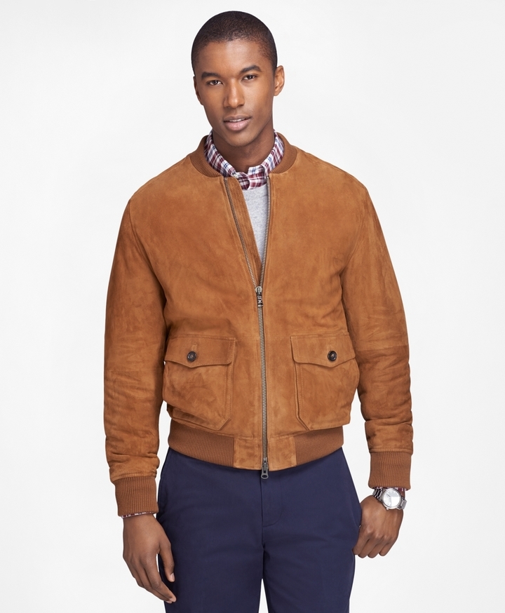 Brooks Brothers Brown Suede Bomber Jacket, $698 | Brooks Brothers ...