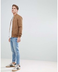 Solid Faux Suede Bomber In Tan
