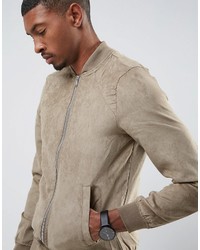 Pull&Bear Faux Suede Bomber Jacket In Stone