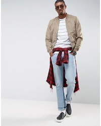 Pull&Bear Faux Suede Bomber Jacket In Stone