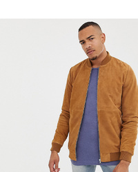 ASOS DESIGN Tall Suede Bomber Jacket In Tan