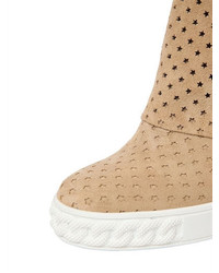 Casadei 80mm Stars Perforated Suede Wedge Boots