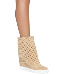 Casadei 80mm Stars Perforated Suede Wedge Boots