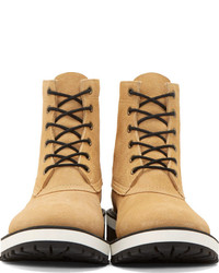 John Undercover Tan Suede Contrast Lace Up Combat Boots