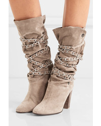 Isabel Marant Soono Chain Trimmed Suede Boots Beige
