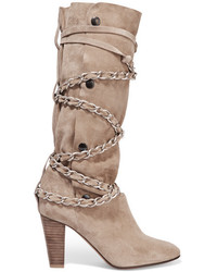 Isabel Marant Soono Chain Trimmed Suede Boots Beige