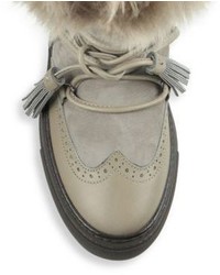 Brunello Cucinelli Suede Shearling Brogue Moon Boots