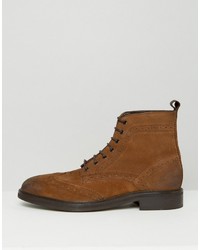 Asos Brogue Boots In Tan Suede With Heavy Sole