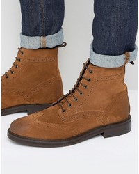 Asos Brogue Boots In Tan Suede With Heavy Sole