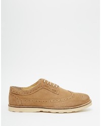 Asos Brand Brogue Shoes In Stone Suede