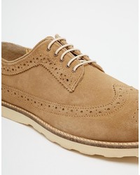 Asos Brand Brogue Shoes In Stone Suede