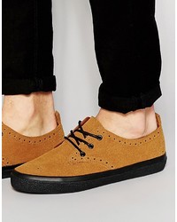 Asos Brand Lace Up Shoes In Tan Faux Suede With Brogue Detailing