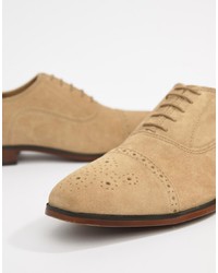 ASOS DESIGN Brogue Shoes In Stone Suede With Sole