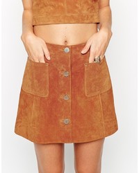 Asos Collection Petite Button Through A Line Suede Skirt