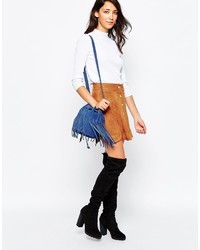 Daisy Street Scalloped Skirt In Faux Suede