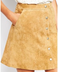 Warehouse Suede Button Through A Line Skirt