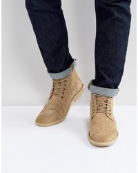 ASOS DESIGN Desert Boots In Stone Suede With Leather Detail