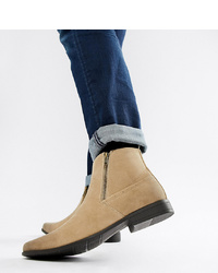 ASOS DESIGN Asos Wide Fit Chelsea Boots In Stone Faux Suede With Zips