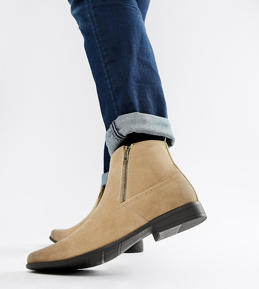 ASOS DESIGN Asos Wide Fit Chelsea Boots In Stone Faux Suede With Zips, | Asos Lookastic