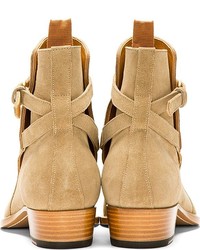 Saint Laurent Beige Suede Strapped Ankle Boots