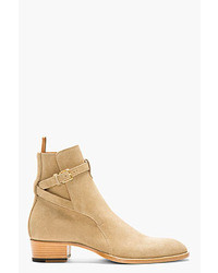 Saint Laurent Beige Suede Strapped Ankle Boots