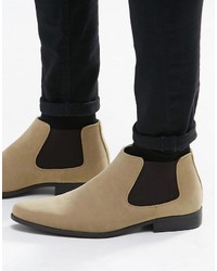 Asos Brand Chelsea Boots In Stone Faux Suede