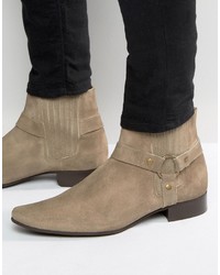 Asos Chelsea Boots In Stone Suede With Pointed Toe And Metal Detail