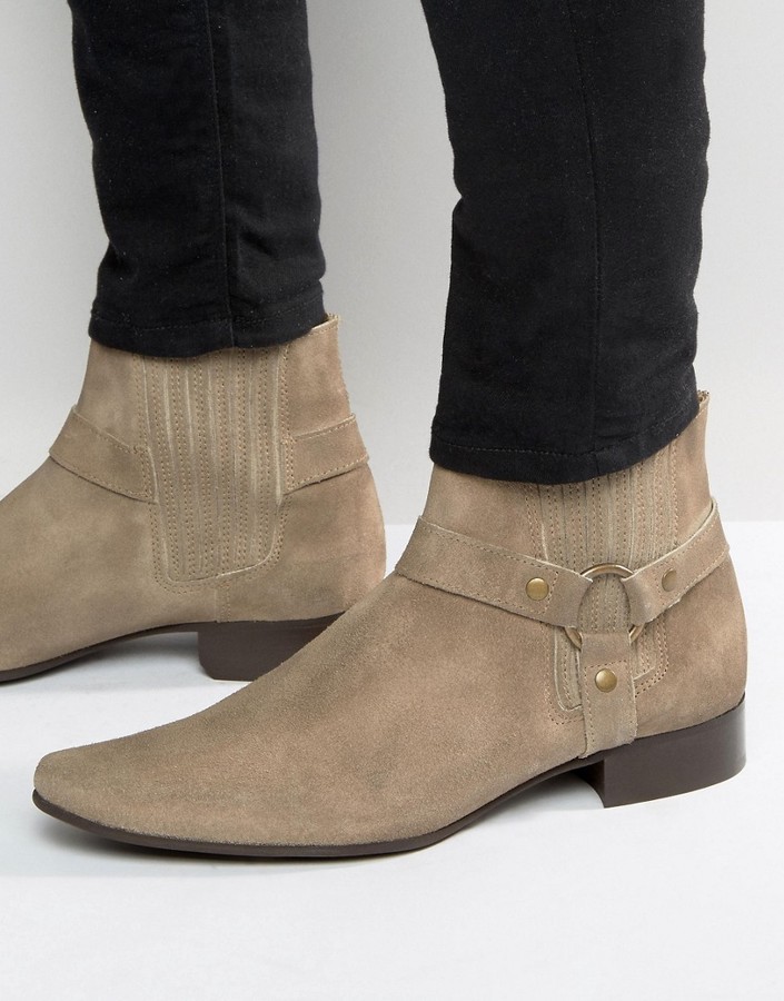 Asos Chelsea Boots In Stone Suede Toe And Metal Detail, $43 | Asos | Lookastic