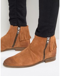 Asos Chelsea Boots With Fringing In Tan Suede