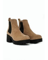 Missguided Lana Faux Suede Cleated Sole Chelsea Boots Taupe